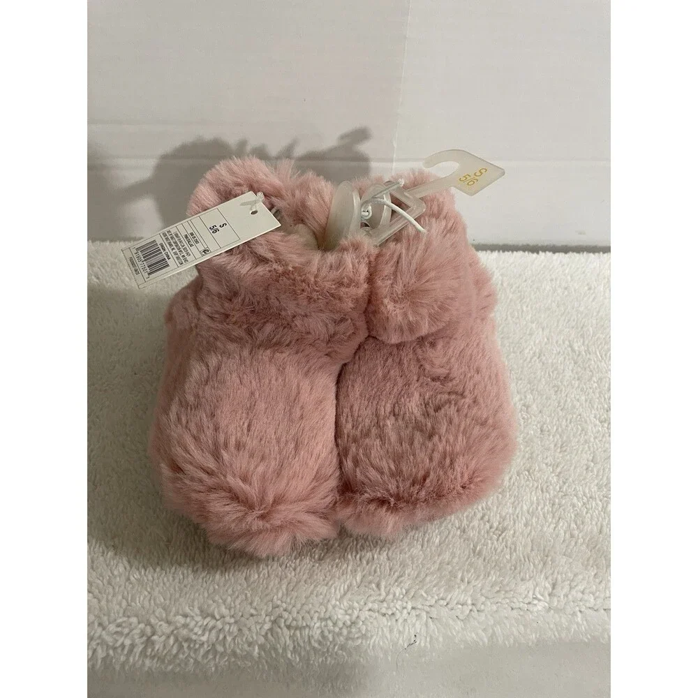Cat & Jack Pink Furry Slippers Faux Fur Booties Blush Dallas Toddler Small 5/6